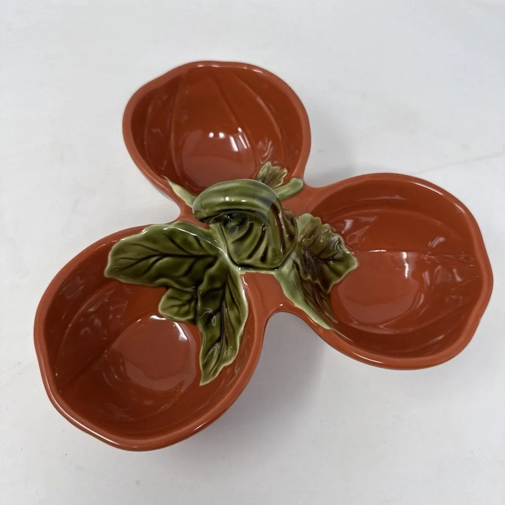Better Homes Garden Heritage Stoneware Pumpkin Fall Harvest 3 Bowl Candy Dish